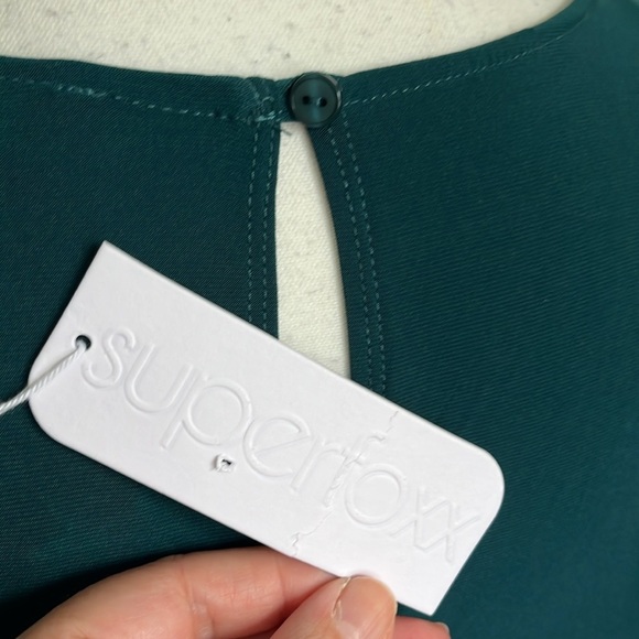 SuperFoxx Teal Faux Wrap pleated front stretch 3/4 sleeve jumpsuit - Picture 10 of 17